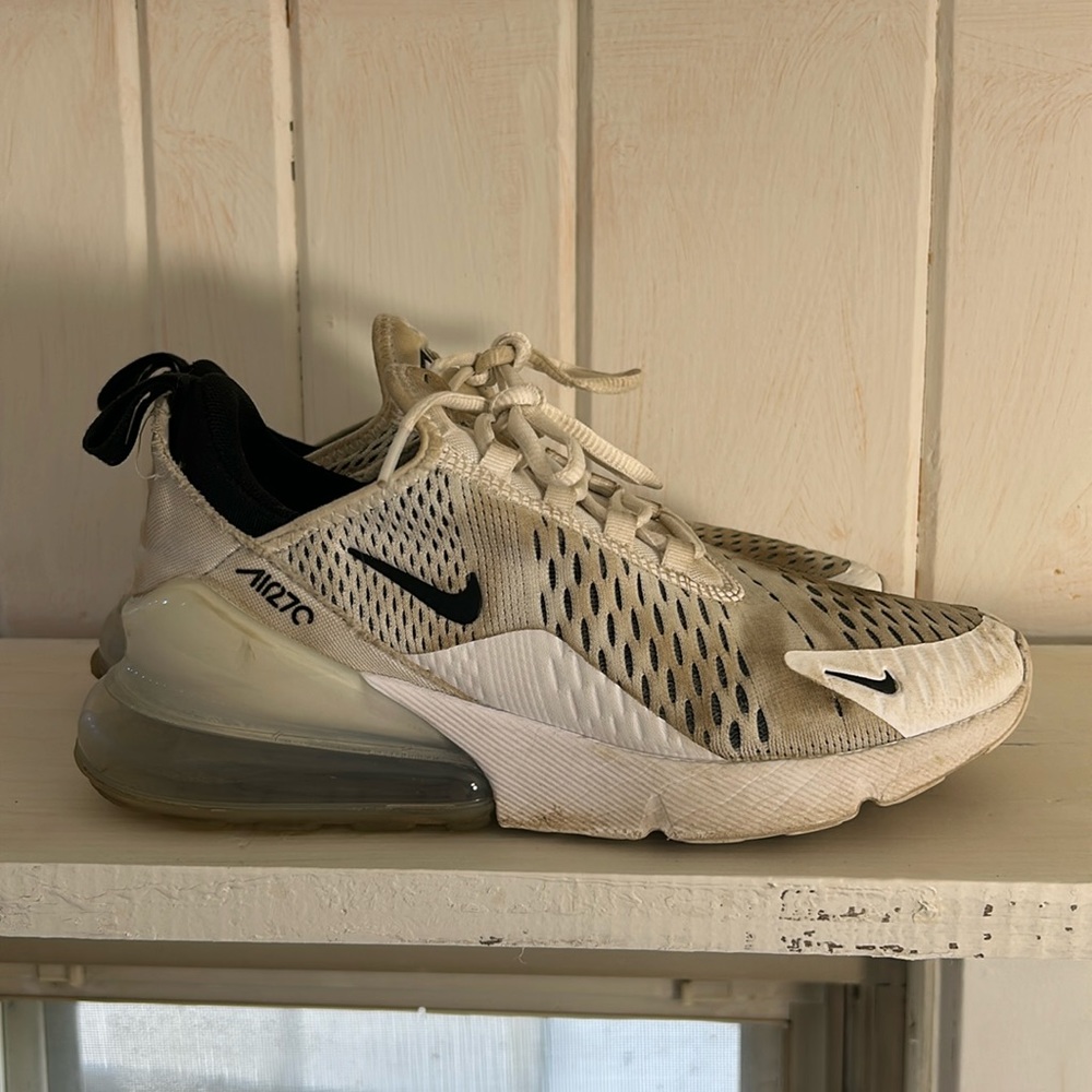 White, black, Nike, sneakers.